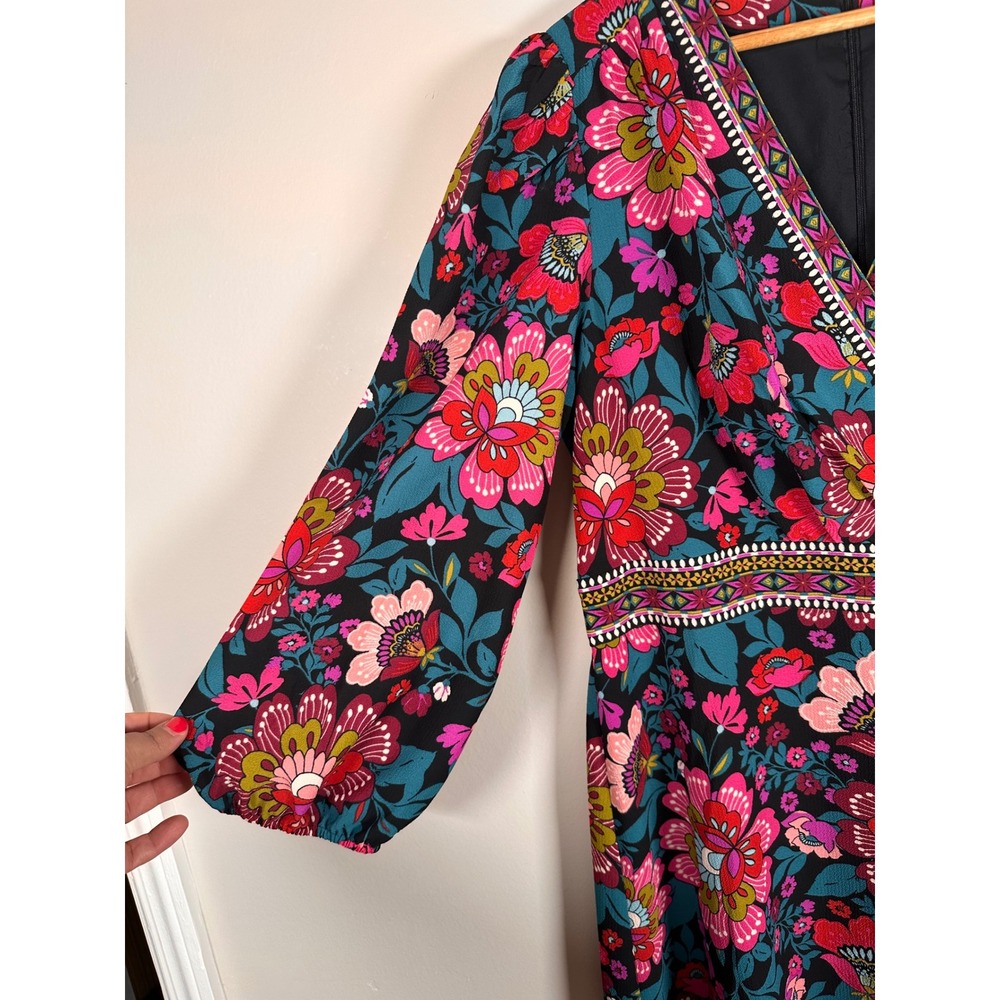 Donna Morgan Maxi Dress Womens 14 Multi Floral Long Sleeve Boho V-Neck Tiered - Picture 4 of 7
